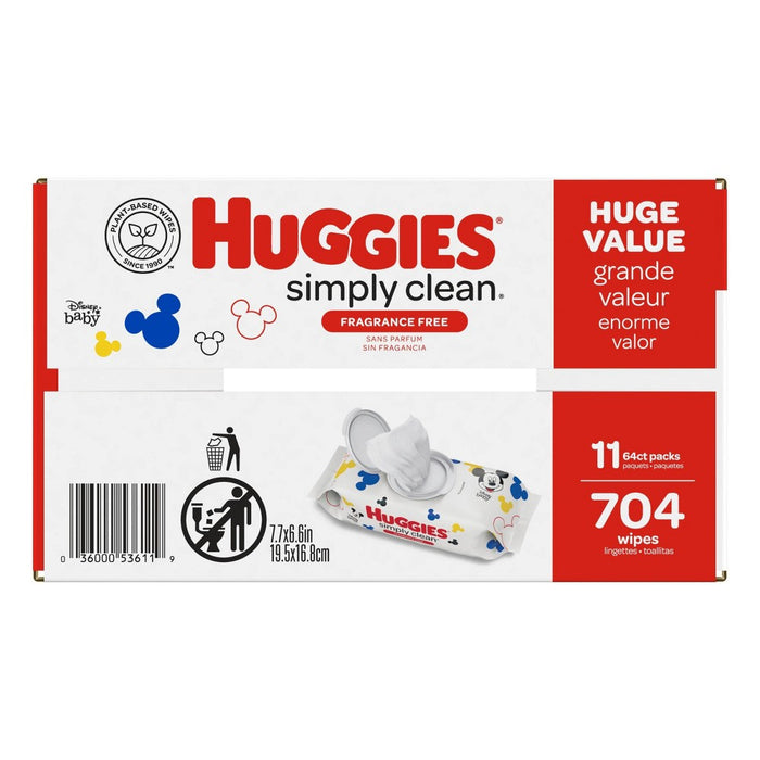 Huggies Simply Clean Unscented Baby Wipes 11 Flip-Top Packs (704ct)