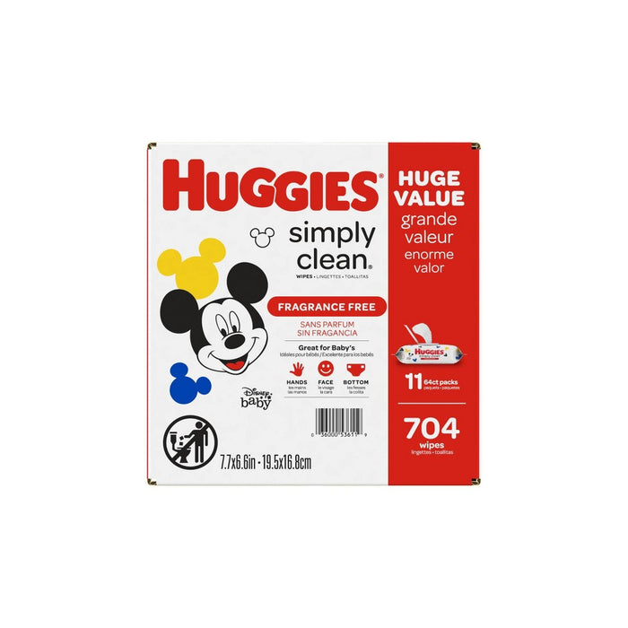 Huggies Simply Clean Unscented Baby Wipes 11 Flip-Top Packs (704ct)