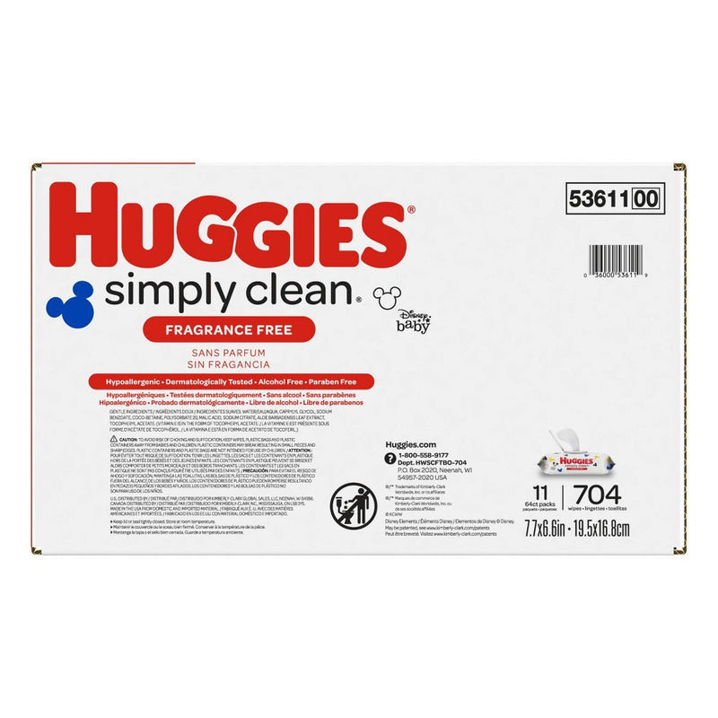 Huggies Simply Clean Unscented Baby Wipes 11 Flip-Top Packs (704ct)