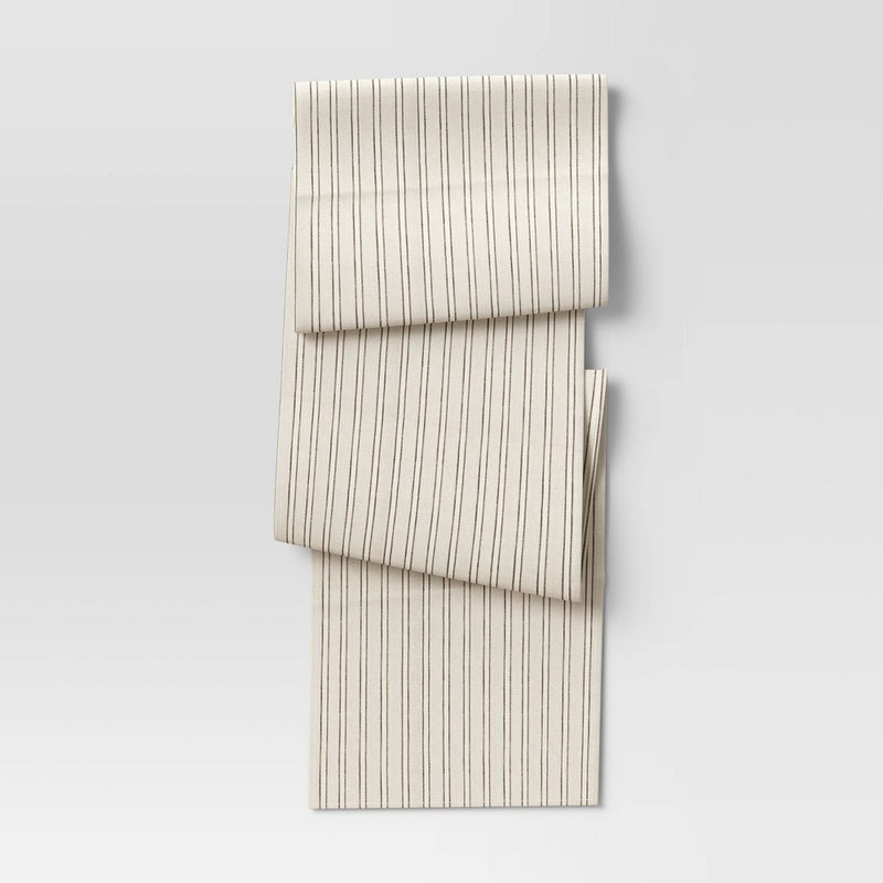 108" x 14" Cotton Striped Table Runner Natural - Threshold