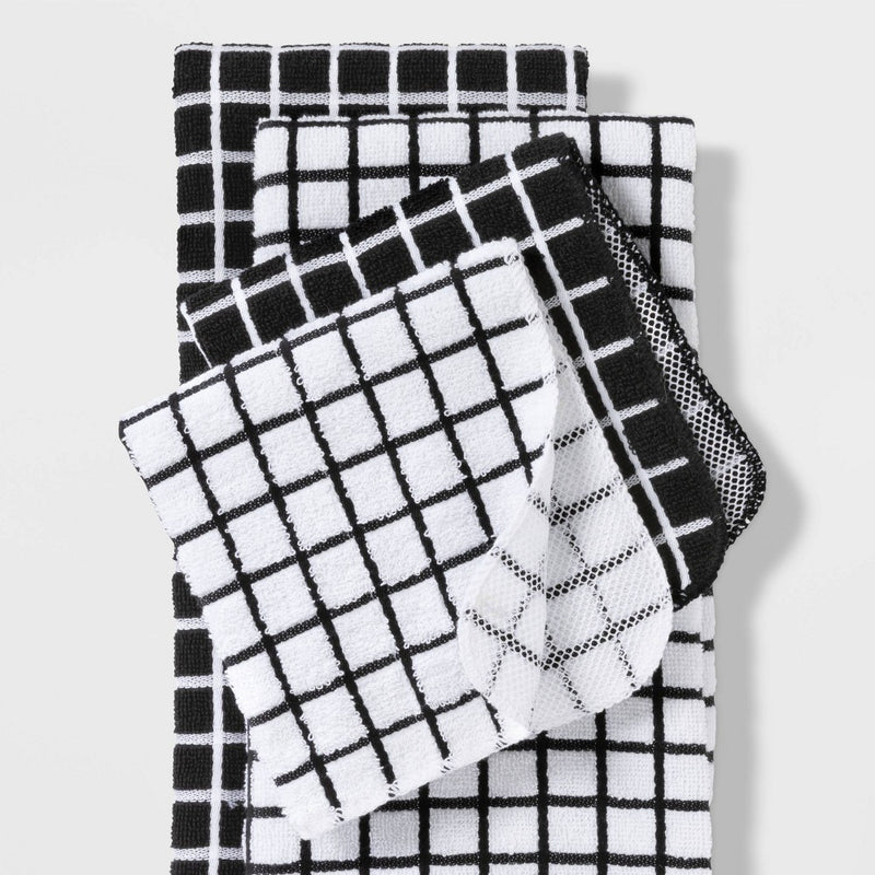 7pc Kitchen Textile Set Black - Room Essentials