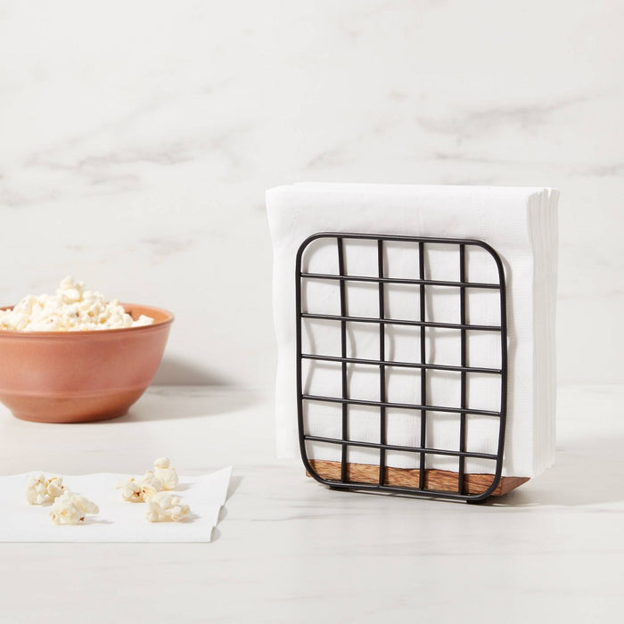 Iron and Mangowood Wire Napkin Holder Black - Threshold