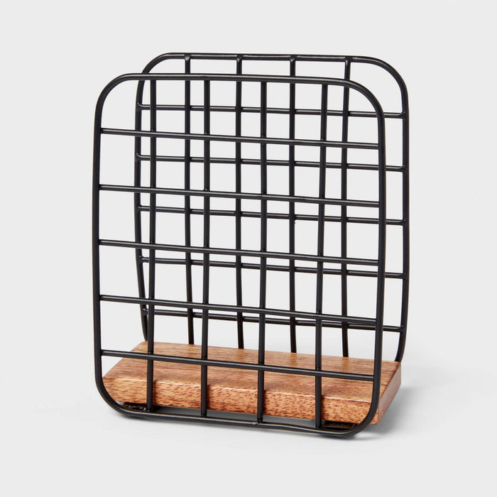 Iron and Mangowood Wire Napkin Holder Black - Threshold