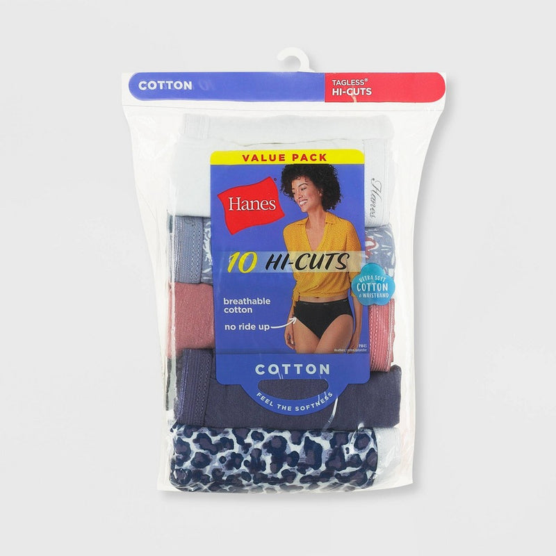 Hanes 10pk Women's Cotton Hi-Cut Briefs - Colors and Pattern May Vary 8