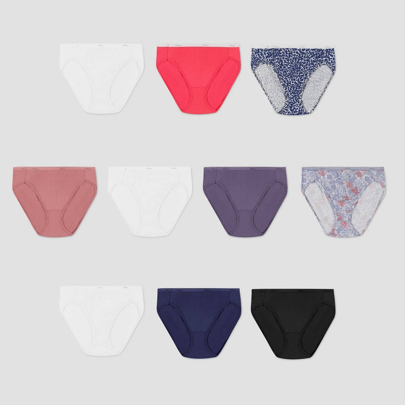 Hanes 10pk Women's Cotton Hi-Cut Briefs - Colors and Pattern May Vary 8