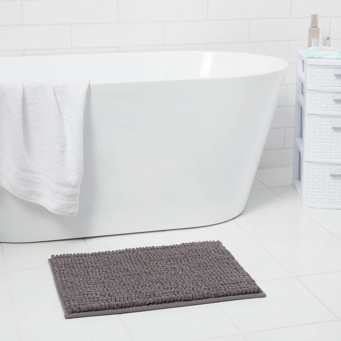 17"x24" Chunky Chenille Memory Foam Bath Rug Dark Gray - Room Essentials