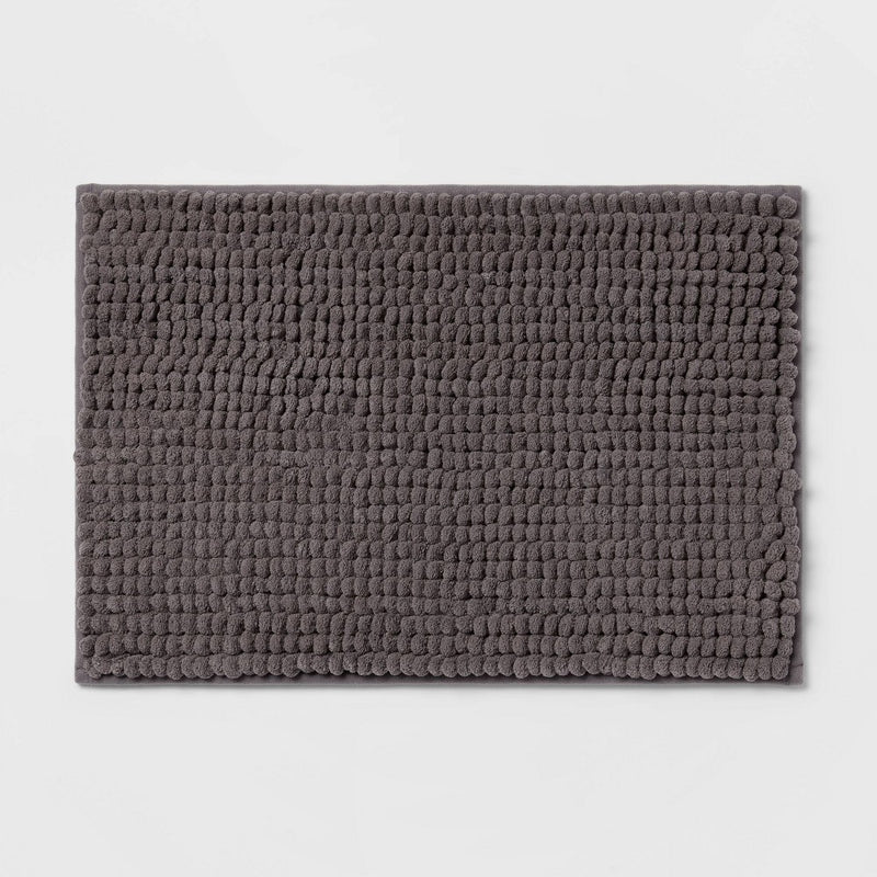 17"x24" Chunky Chenille Memory Foam Bath Rug Dark Gray - Room Essentials