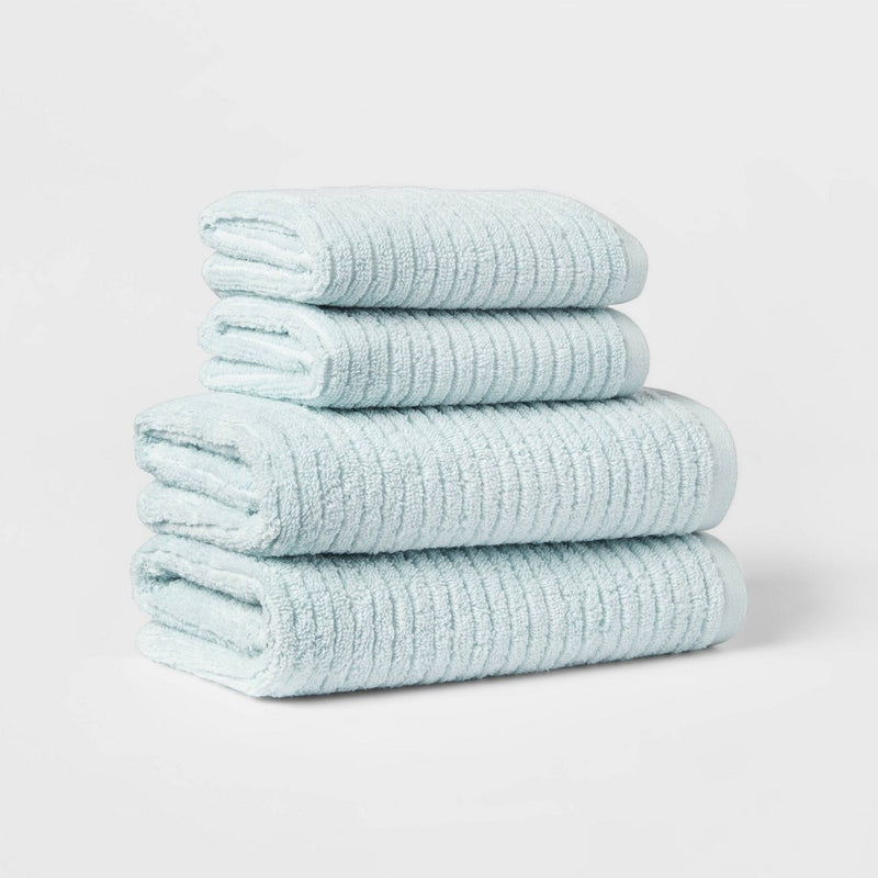 4pk Quick Dry Ribbed Hand/Wash Towel Set Aqua - Threshold