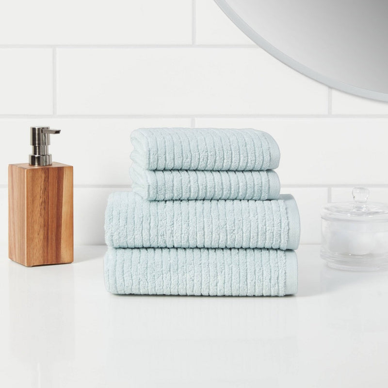 4pk Quick Dry Ribbed Hand/Wash Towel Set Aqua - Threshold