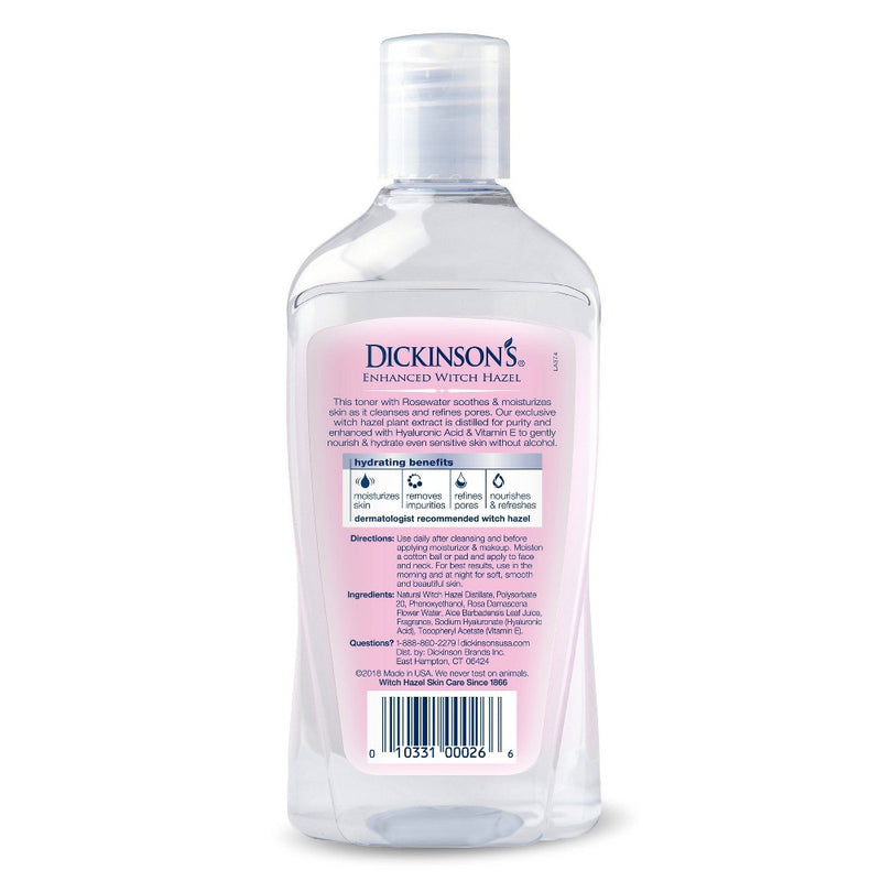Dickinson's Enhanced Witch Hazel with Rosewater Alcohol-Free 98% Natural Formula Hydrating Toner - 16 fl oz