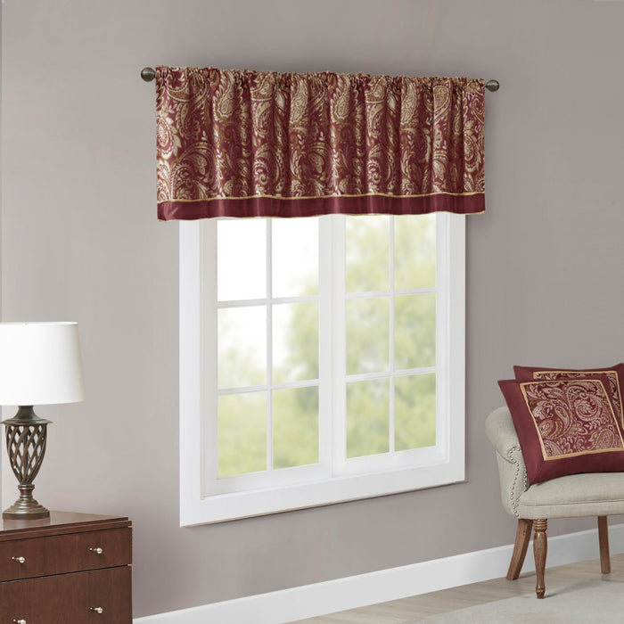 18"x50" Valerie Polyester Jacquard Valance Burgundy