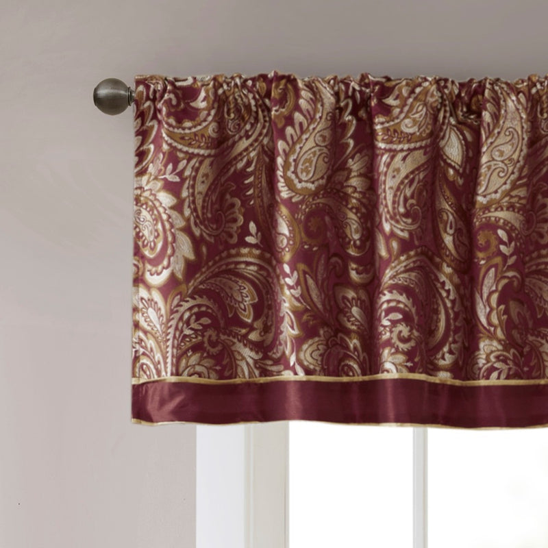 18"x50" Valerie Polyester Jacquard Valance Burgundy