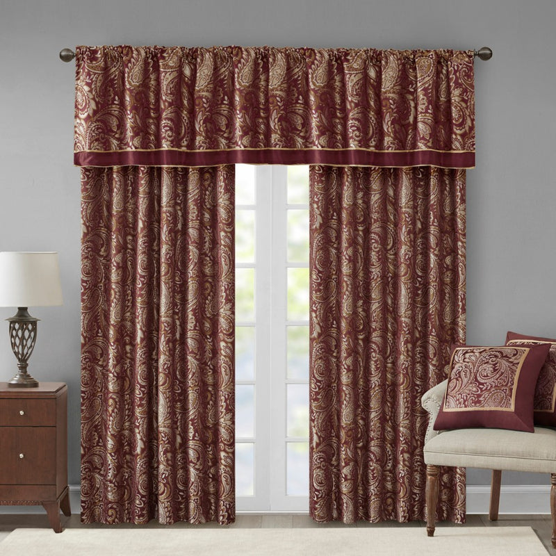 18"x50" Valerie Polyester Jacquard Valance Burgundy