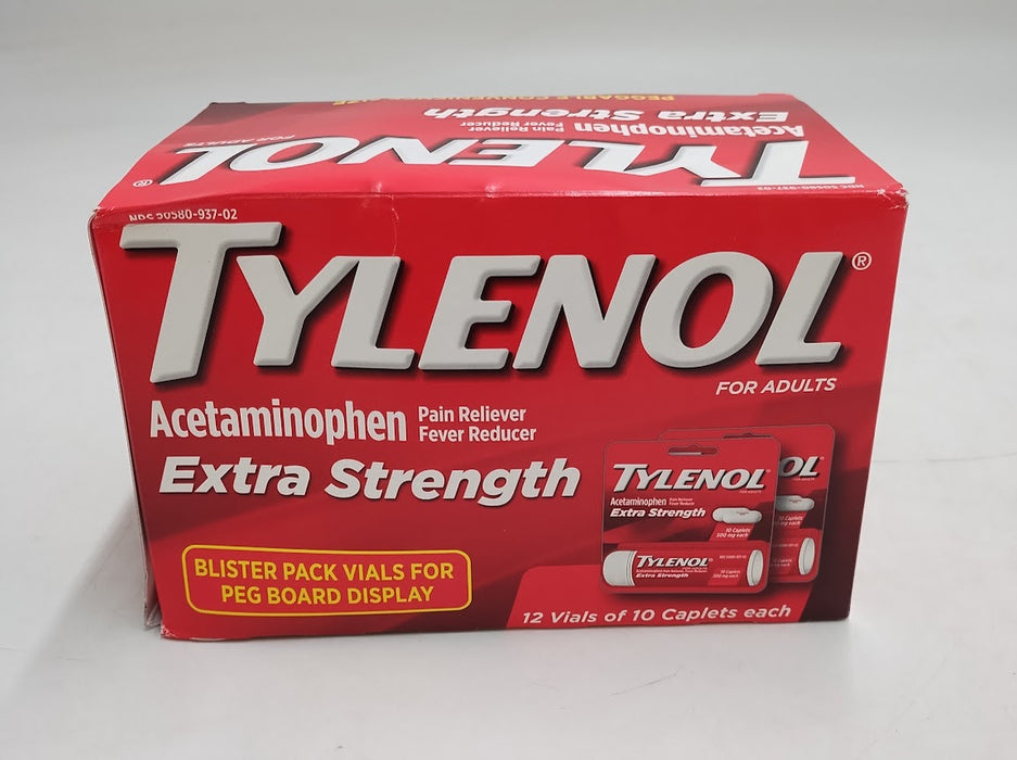 Tylenol Extra Strength Caplets 500mg Acetaminophen,10 ct(Pack of 12) EXP 05/2028