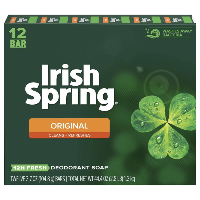 Irish Spring Original Mens Deodorant Bar Soap for Body and Hands - Washes Away Bacteria - 12pk - 3.7oz each
