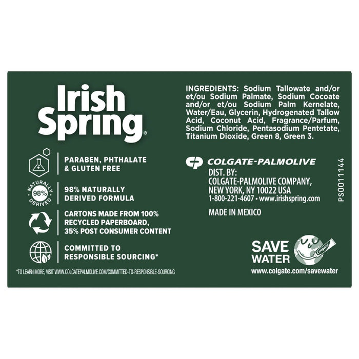 Irish Spring Original Mens Deodorant Bar Soap for Body and Hands - Washes Away Bacteria - 12pk - 3.7oz each