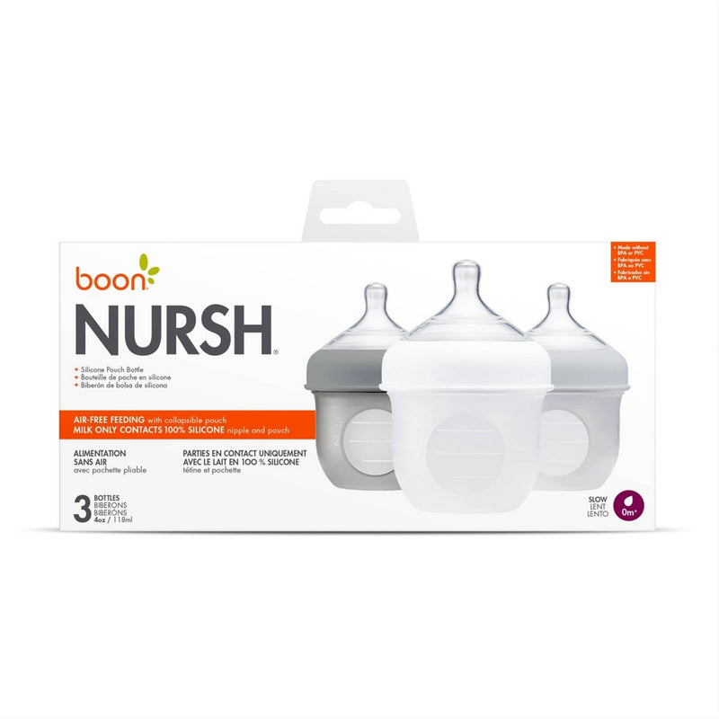 Boon NURSH 4oz 3pk Silicone Bottle - Gray