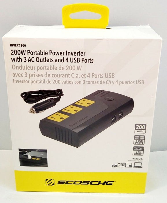 Scosche 200W Portable Power Inverter with 4 USB ports Black
