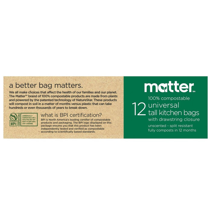 Matter 100% Compostable Universal Tall Kitchen Trash Bags - 13 Gallon/12ct-