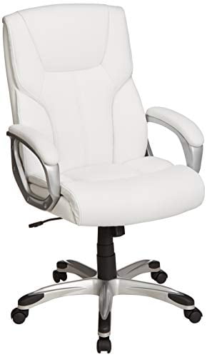 Basics High-Back, Leather Executive, Swivel, Adjustable Office Desk Chair with Casters, White (LOCAL PICKUP ONLY)