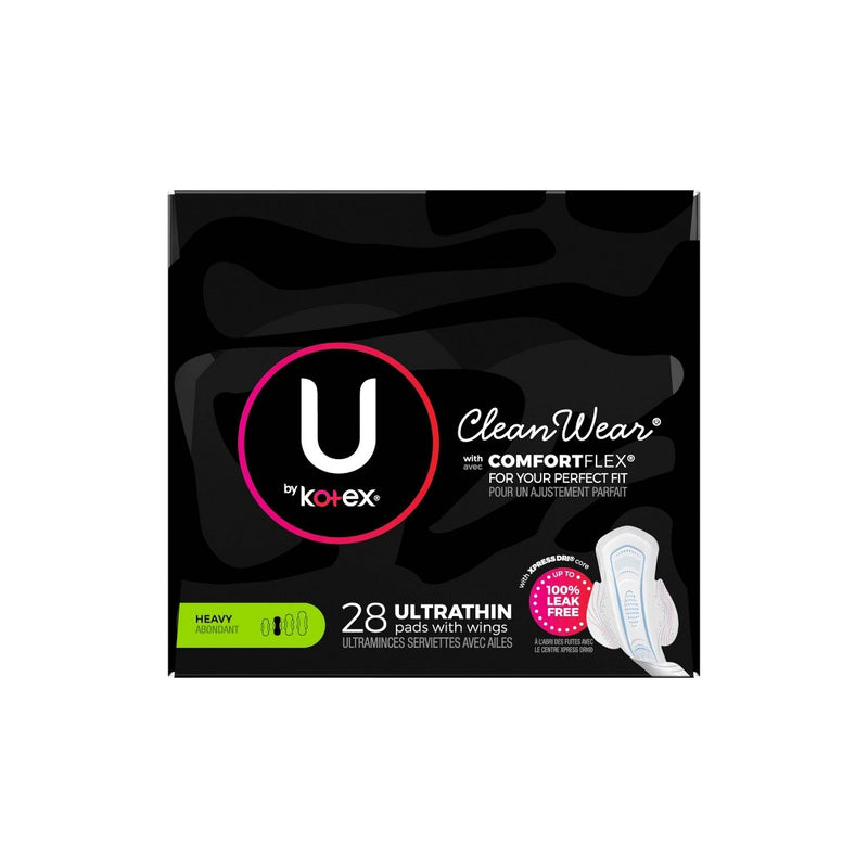 U by Kotex CleanWear Ultra Thin Pads with Wings - Heavy - Unscented - 28ct