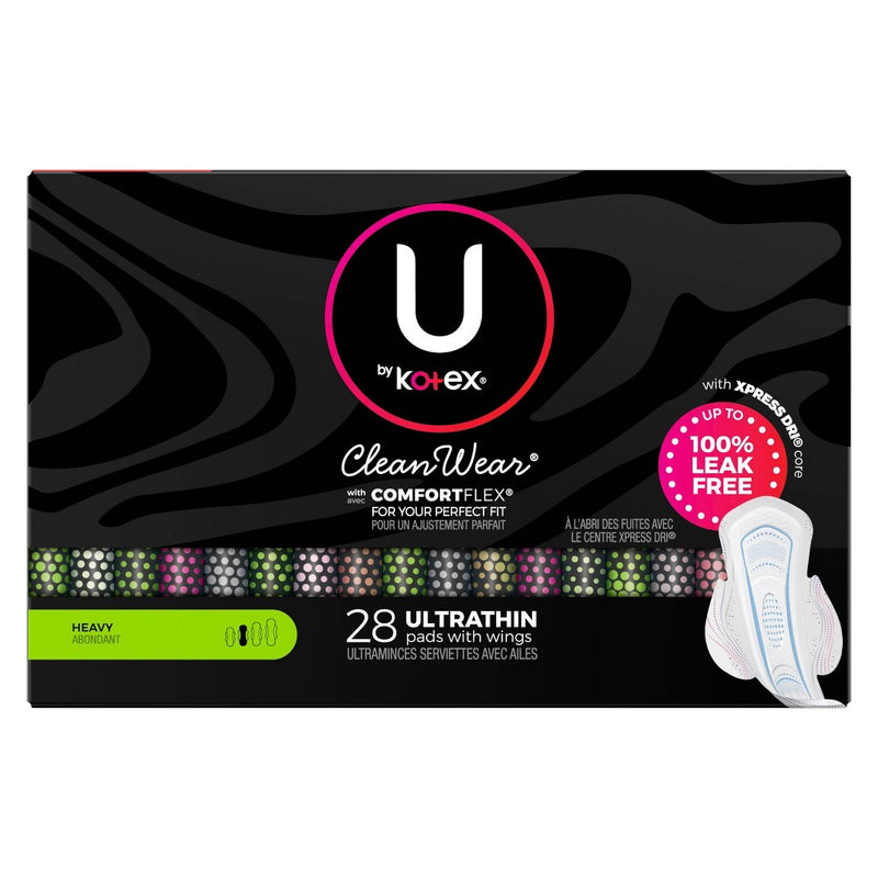 U by Kotex CleanWear Ultra Thin Pads with Wings - Heavy - Unscented - 28ct