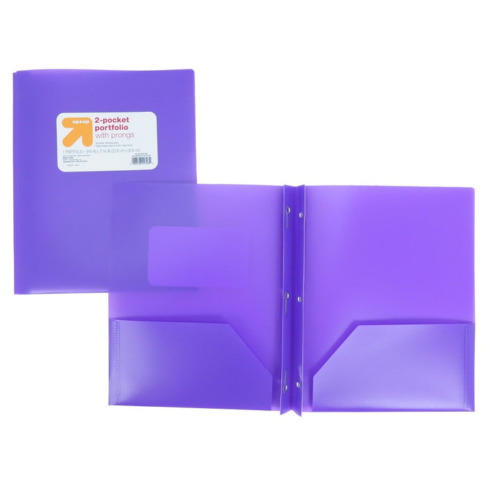 2 Pocket Plastic Folder with Prongs Purple - up & up