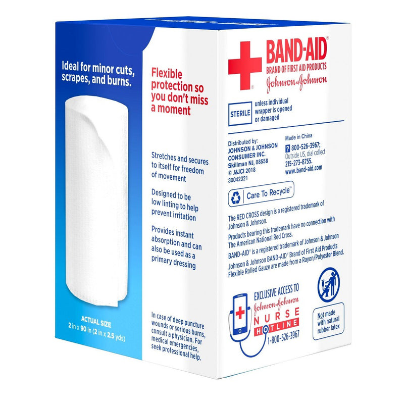 Band Aid Brand First Aid Product Flexible Rolled Gauze - 2in x 2.5yd