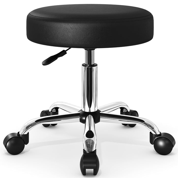 HOOMIC Rolling Stools With Wheels Salon Office Shop Bar Adjustable Spa Tattoo Massage Medical Swivel Drafting Stool With PU Leather Cushioned In Black And Silver