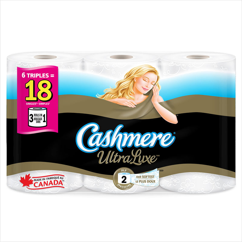 Cashmere Ultraluxe Luxuriously Soft And Thick Toilet Paper, 6 Triple Rolls = 18 Single Rolls