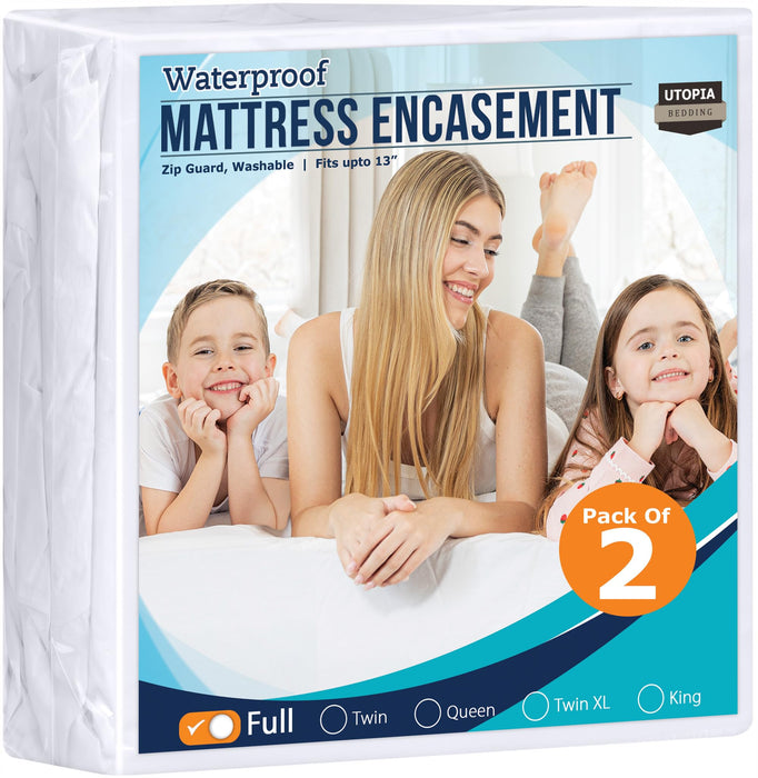 Utopia Bedding Zippered Mattress Encasement Full Size (Pack Of 2), 100% Waterproof, Dust Mite And Bed Bug Proof Mattress Protector, Absorbent 6-Sided Mattress Cover