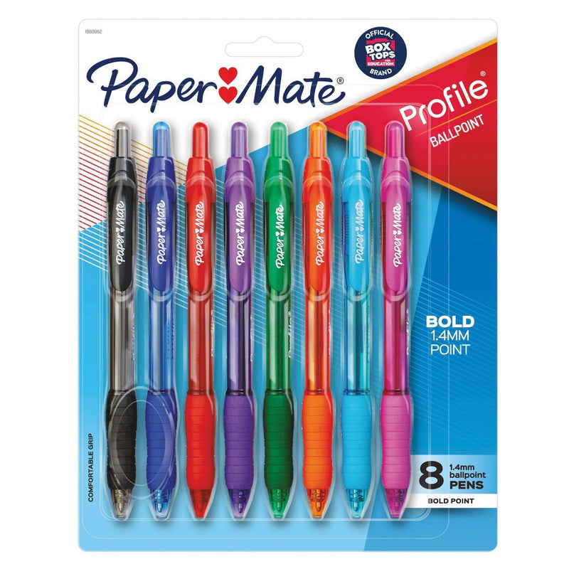 8pk Ballpoint Pens Profile 1.4mm Multicolored - PaperMate