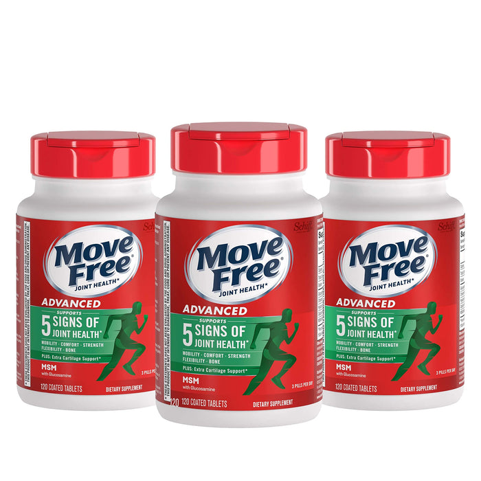 Move Free Advanced Glucosamine Chondroitin MSM Joint Support Supplement, Supports Mobility Comfort Strength Flexibility & Bone - 120 Count (Pack Of 3)