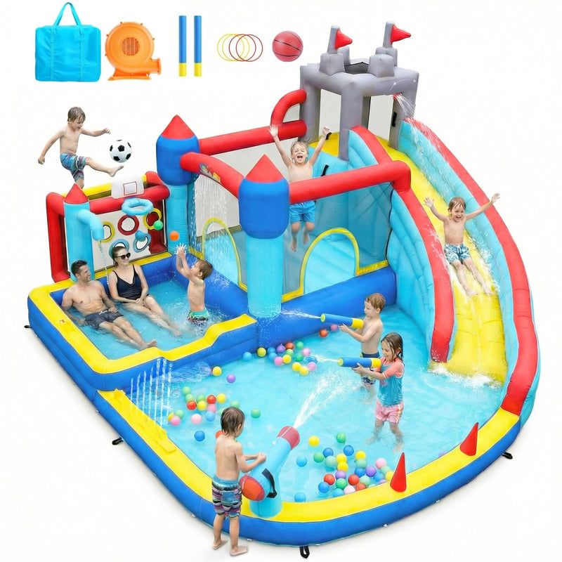 Whubefy Bounce House Water Slide For Big Kids 8-12, Inflatable Water Park With 750W Blower, 15 × 14.3FT Water Bounce Castle W/Large Splash Pool For Backyard Outdoor Kids Party (LOCAL PICKUP ONLY)