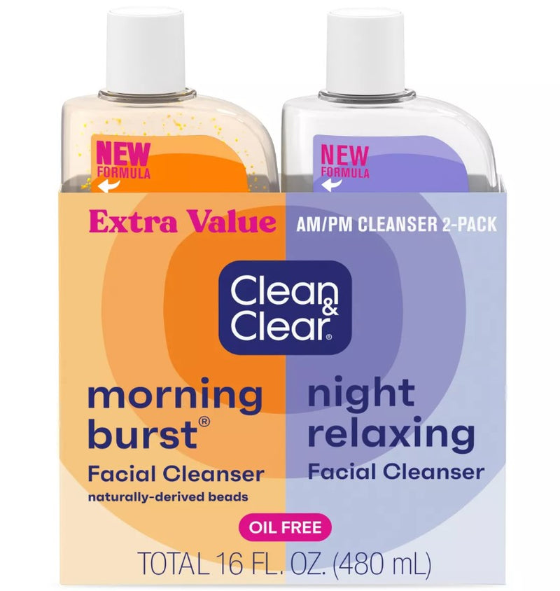 Clean & Clear Day & Night Face Wash, Oil-Free & Hypoallergenic - 16oz - 2pk