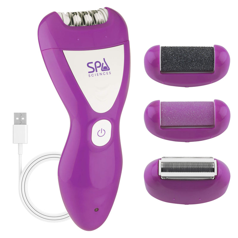 Spa Sciences Ella - 3-In-1 Advanced Smoothing Treatment - Wet/Dry Epilator, Lady Shaver, And Pedicure System - For Softer, Smoother, Brighter Skin - All Skin Types - USB Rechargeable