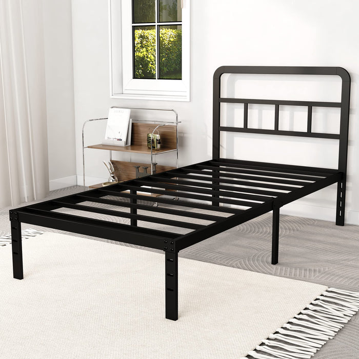 Diaoutro Metal Platform Twin Bed Frames With Headboard, 14 Inch No Box Spring Needed Heavy Duty Steel Slat Mattress Foundation/Easy Assembly/Noise Free/Black (LOCAL PICKUP ONLY)