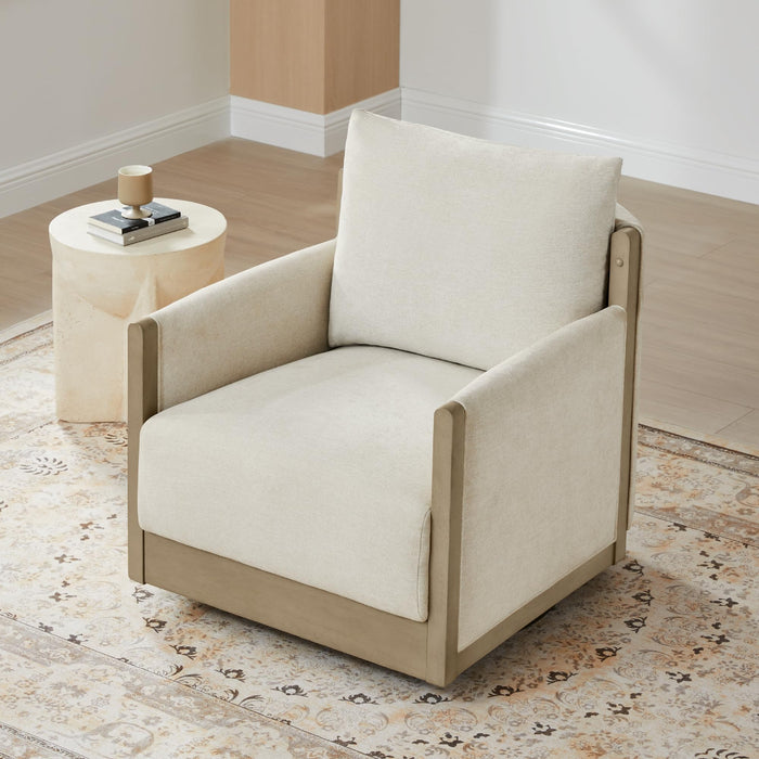 CHITA Swivel Accent Chair, Living Room Arm Chair, Mid Century Modern Reading Chair, Barrel Chair, Fabric In Linen (LOCAL PICKUP ONLY)