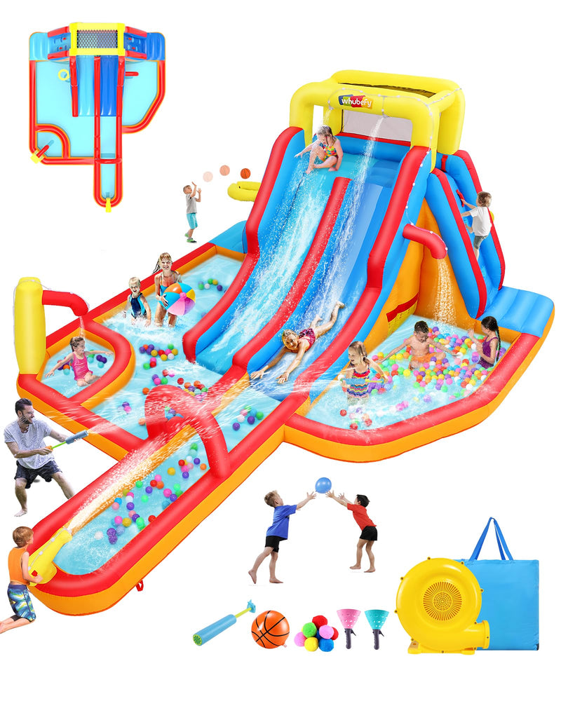 Whubefy 19.3Ftx14 Big Inflatable Water Slide For Kids, Extra Long Backyard Waterslide Bounce House W/Dual Lane Surfing Slides, Splash Pool, 15Pcs Toys, 620W Blower, Blow Up Water Park Hold For 8 Kids (LOCAL PICKUP ONLY)