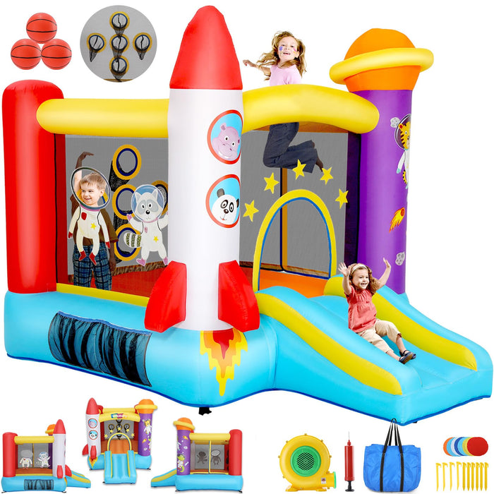 Whubefy Inflatable Bounce House For Toddler Kids 2-8 With Slide, Pitching Game & Fun Photography, 106 X 71 X 83 Astronaut Theme Small Jumping House W/Blower For Indoor Outdoor Birthday Party Gifts (LOCAL PICKUP ONLY)