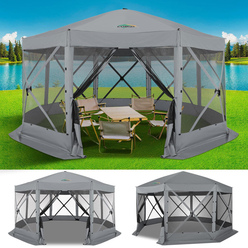 COBIZI 15X15 FT Pop Up Gazebo - Canopy Tent, Large Gazebos On Clearance With Sidewalls, Screened In Gazebo,Carpas Para Patio,Portable Screen Tents For 12-15 Persons Outdoor Camping, Backyard,Gray (LOCAL PICKUP ONLY)