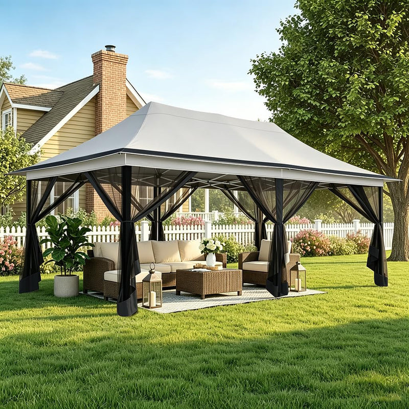 COBIZI 12X20 Pop Up Gazebo On Clearance With Mosquito Netting, Light Gray (LOCAL PICKUP ONLY)