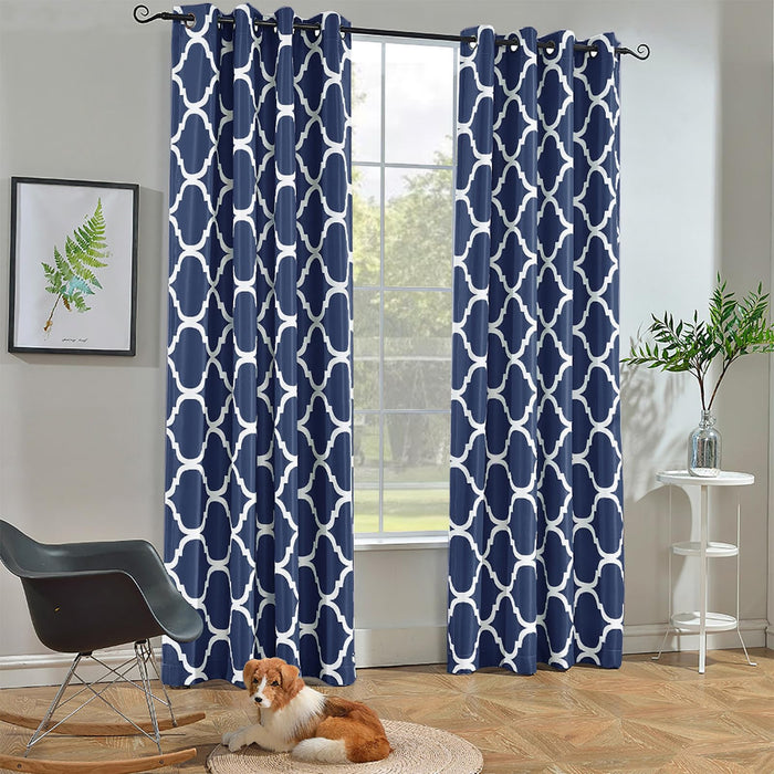 Melodieux Moroccan Fashion Room Darkening Blackout Curtain Grommet For Living Room Bedroom, 1 Panel Pack, 52" W X 84" L, Navy Blue