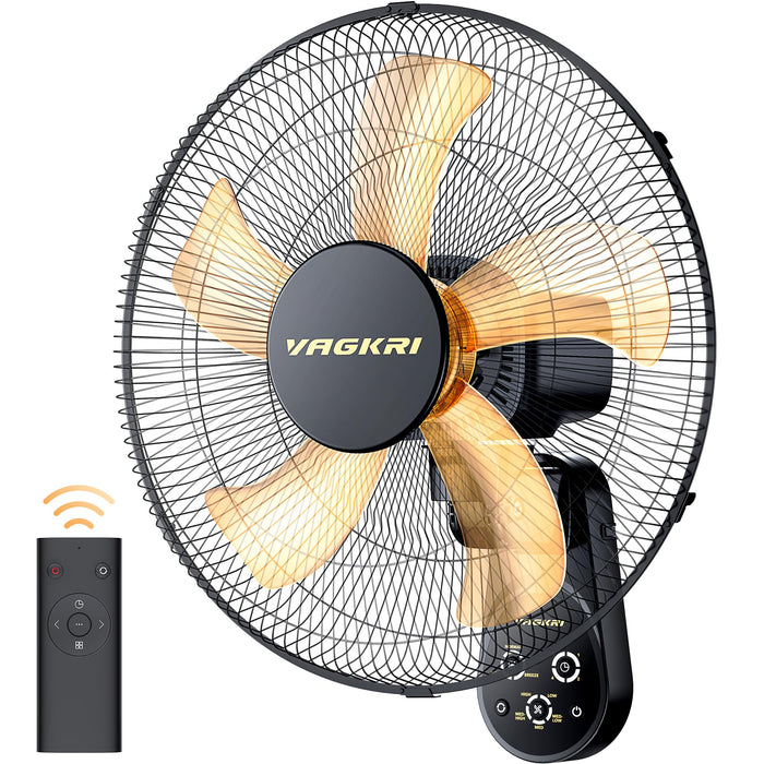 VAGKRI Wall Mount Fan, 16 Inch Wall Fans With 5 Blades, 5 Speeds, 8 Hour Timer, 90° Oscillating Quiet Fan With Remote For Home Office Bedroom Living Room Garage (Black) (LOCAL PICKUP ONLY)