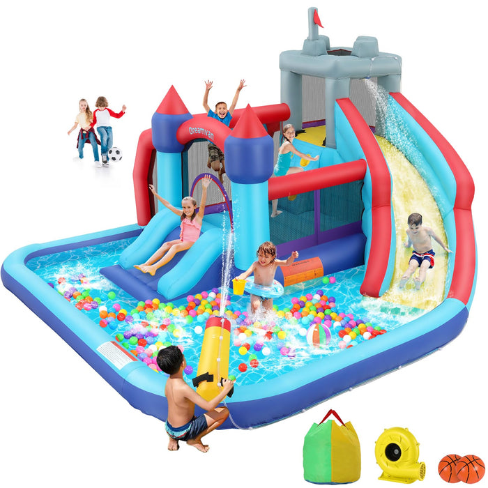 Inflatable Water Slide Park, 10-In-1 Bounce House Waterslide Combo Backyard Waterpark With Double Slides, Water Sprayer, Splash Pool, Climbing Wall For Kids Outdoor Party Fun Summer (LOCAL PICKUP ONLY)