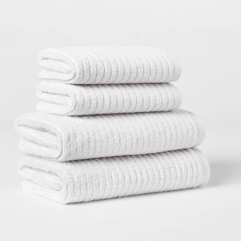 4pk Quick Dry Ribbed Hand/Wash Towel Set Light Gray - Threshold