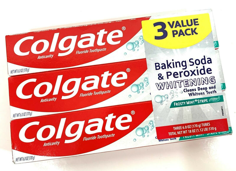 (3 Tubes) Colgate Baking Soda & Peroxide Whitening Toothpaste Frosty Mint Stripe