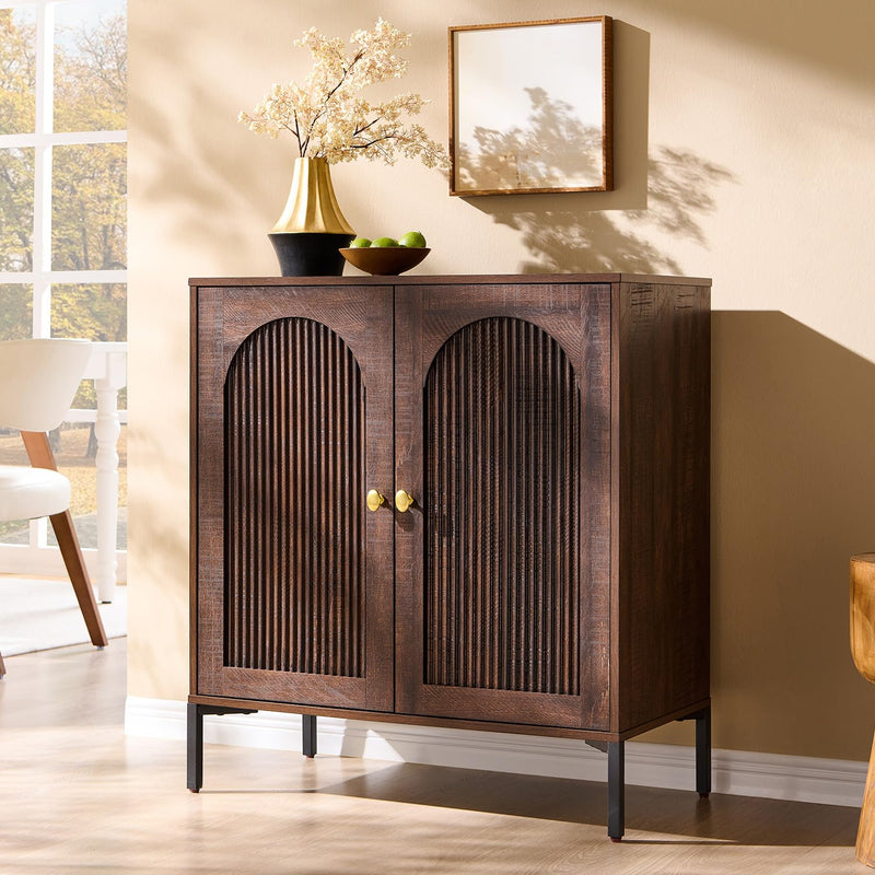 IFGET 34" Tall Modern Arched Sideboard Buffet Cabinet With Storage, Brown (LOCAL PICKUP ONLY)