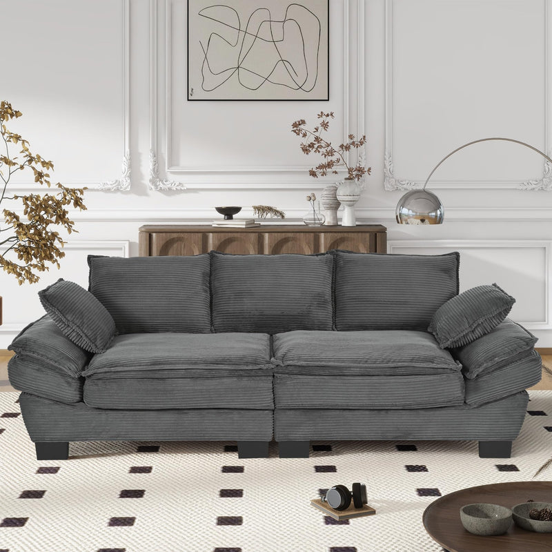 Siutco,U-Style 85.4" Modern Curved Sofa, Back Upholstered Couch With 2 Decorative Throw Pillows, Corduroy Fabric Couch For Living Room, Bedroom, Apartment(Dark Gray)