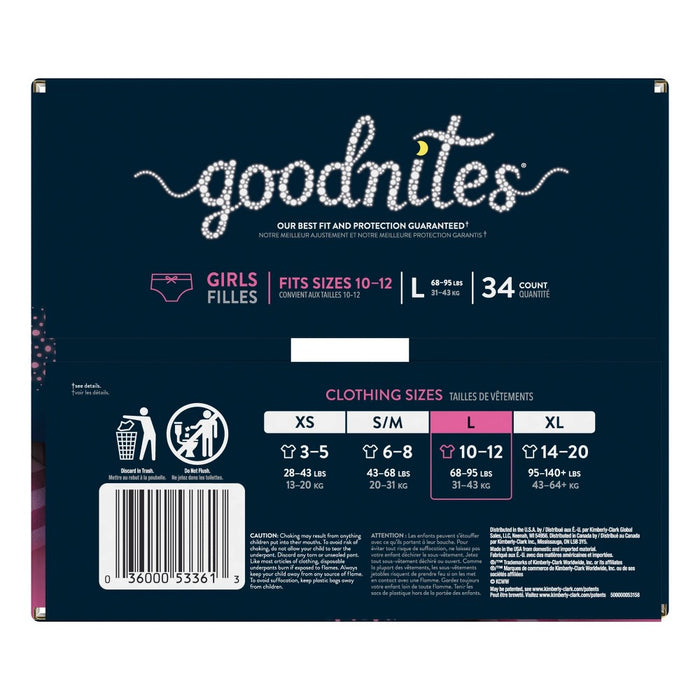 GoodNites Girls' Nighttime Bedwetting Underwear - L/XL - Giga Pack - 34ct